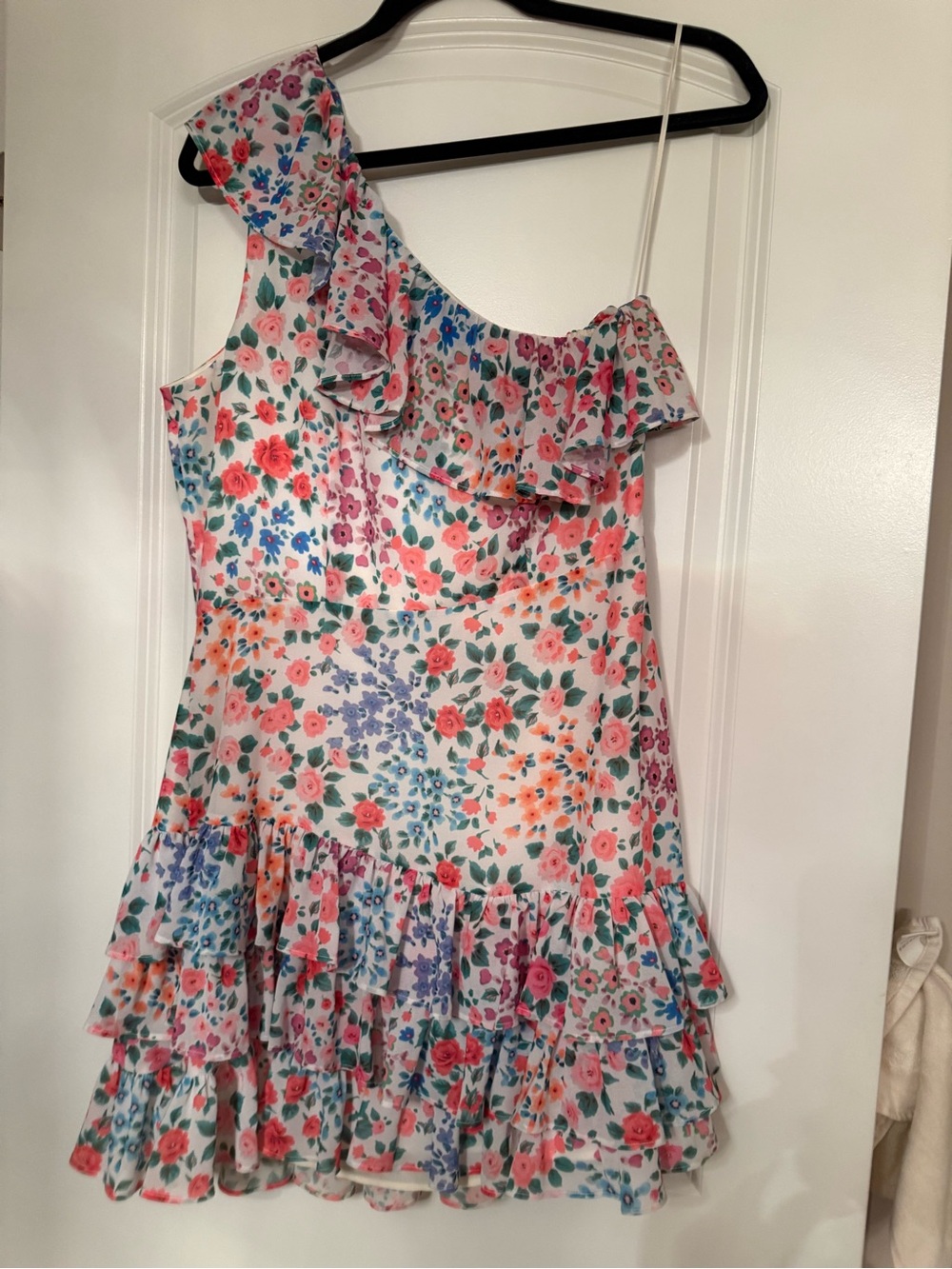 Yumi Kim One-Shoulder Floral Ruffle Dress - Pink, Blue, Green